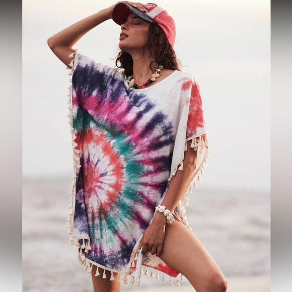NEW Tie-Dye Beach Cover-Up with Fringe Size S - Picture 5 of 9